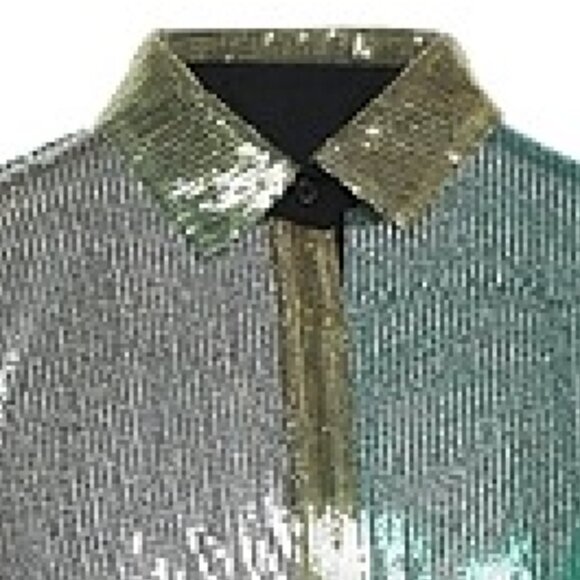 Callie Lives Ombre Future: Marco Bologna Sequin Metallic Button Up Shirt Large - Picture 3 of 5